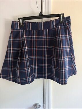 Copper Key Navy Plaid Mini Skirt with Pink Stripes